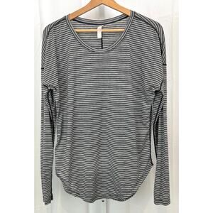 LUCY Activewear Size S Striped Drop Shoulder Long Sleeve Top Gray